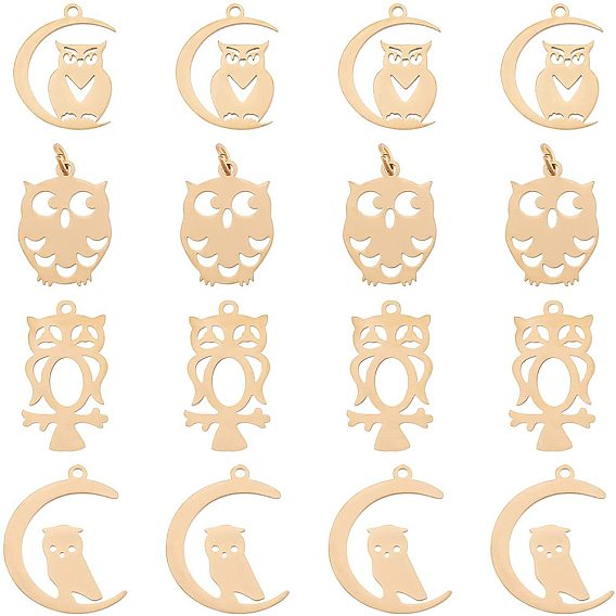 16Pcs 4 Style  201 Stainless Steel Pendants, For Halloween, Oval
