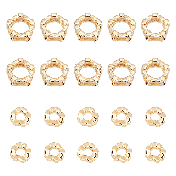 20Pcs 2 Style Brass Beads, Nickel Free, Wave & Flat Round