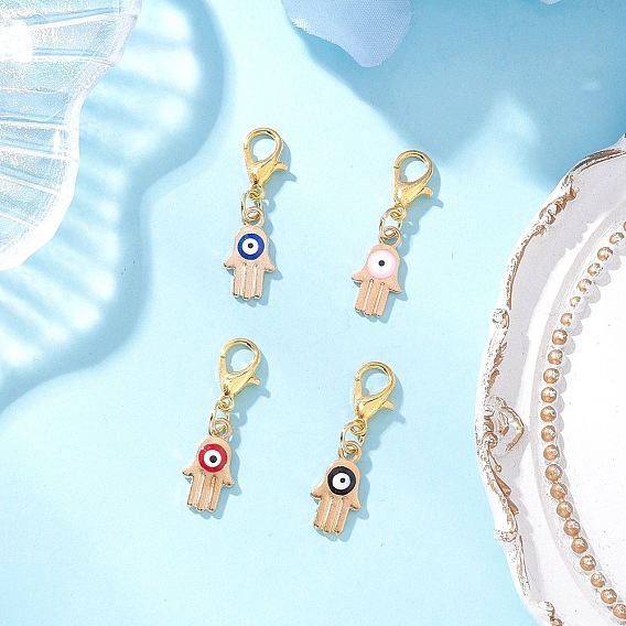 4Шт подвесные украшения из сплава эмали, Сплав с застежками, Хамса рука с глазом