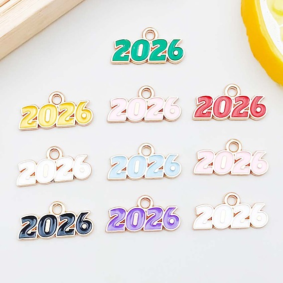 10 шт. Подвески из сплава эмали, номер 2026 очарование, золотой свет