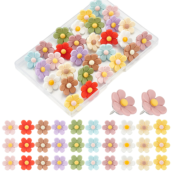 30шт 10цвета цветок смола канцелярские кнопки, с платиновым тон железа контактный