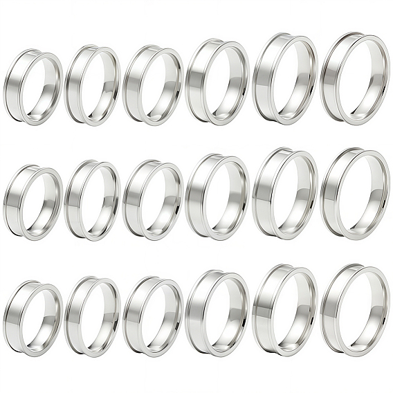 18 шт. 6 стили 201 нержавеющая сталь рифленые кольца для пальцев, кольцевой сердечник, для изготовления инкрустации
