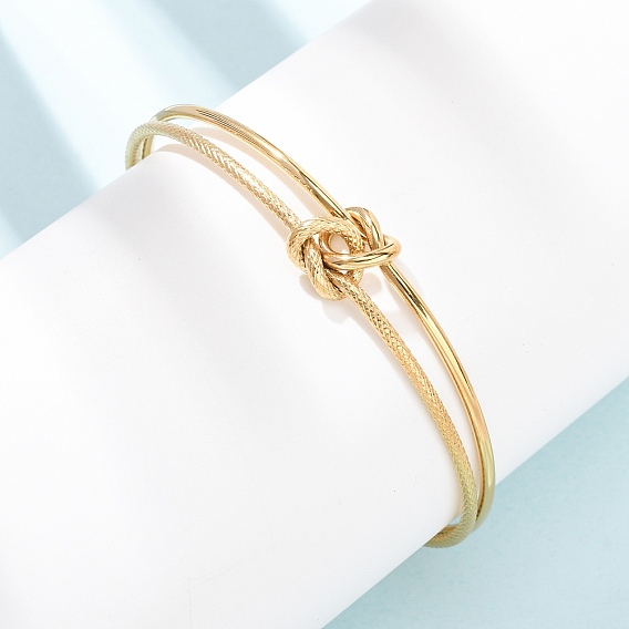 Текстурированные 304 браслеты-манжеты из нержавеющей стали с двойной нитью для женщин, узел, ионное покрытие (ip), долговечный