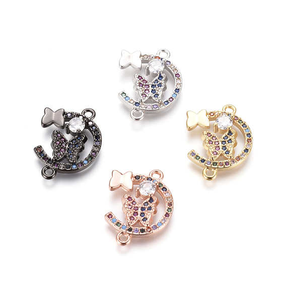 Brass Micro Pave Cubic Zirconia Links Connectors, Butterfly, Colorful
