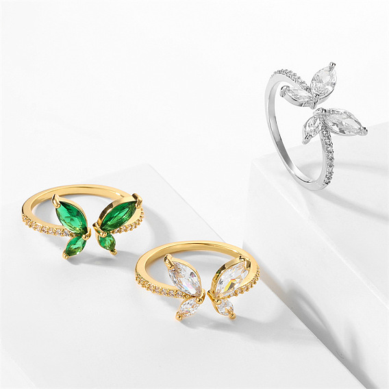 Кольца-манжеты из латуни с микропаве из кубического циркония в виде бабочки