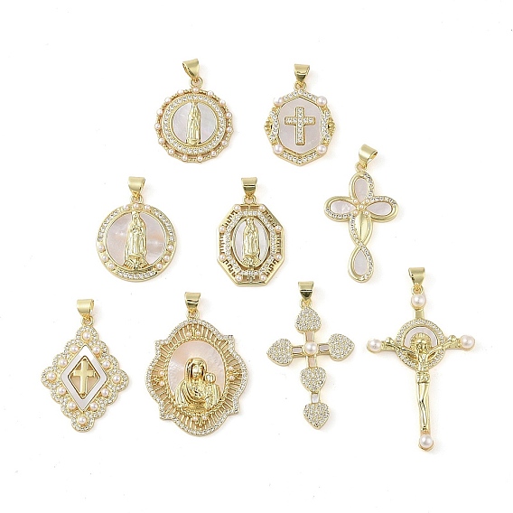 Латунные микропаве прозрачные подвески с фианитом, без кадмия и без свинца, с ABS имитации жемчуга, реальный 18 k позолоченный