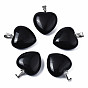 Natural Obsidian Pendants, with Stainless Steel Snap On Bails, Heart, Stainless Steel Color