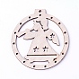 Undyed Wood Big Pendants, Flat Round with Angel