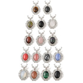 Gemstone Pendants, with Platinum Tone Alloy Findings, Deer Charms