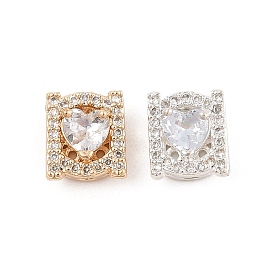 Rack Plating Brass Micro Pave Cubic Zirconia Beads, Long-Lasting Plated, Lead Free & Cadmium Free, Rectangle with Heart