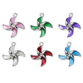 6Pcs Rack Plating Alloy Pendants, with Epoxy Resin and Crystal Rhinestone, Windmill Charms, Platinum, Cadmium Free & Lead Free