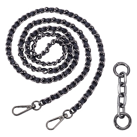 1 Двойные пружинные затворные кольца из сплава ПК с удлинительными цепями, с цепочками для кошельков из искусственной кожи черного цвета и сплава