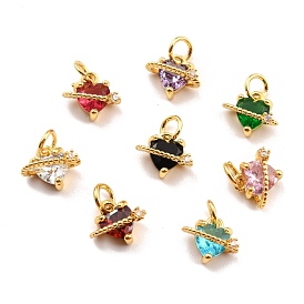 Brass Cubic Zirconia Charms, Real 18K Gold Plated, Cadmium Free & Lead Free, Heart