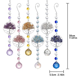 Gemstone Tree of Life Suncatchers, Teardrop Glass Hanging Ornaments, for Home Garden Decoration