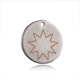 Spray Painted 201 Stainless Steel Pentacle Charms, Steampunk Pendants, Flat Round with Mixed Pattern, 15x1mm, Hole: 1mm