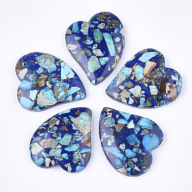 Assembled Synthetic Imperial Jasper and Natural Lapis Lazuli Pendants, Dyed, Heart