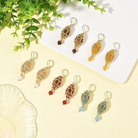 Gemstone Leveback Earrings for Women, Oval, with Glass Seed, 304 Stainless Steel Leverback Earrings for Women
