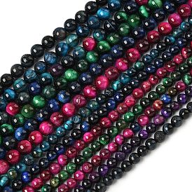 Нити из натуральных бусин тигрового глаза класса B/AB, окрашенные, круглые