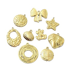 Ion Plating(IP) 304 Stainless Steel Pendants, Real 18K Gold Plated, Star/Bowknot/Bear/Flat Round/Shell/Leaf Charm