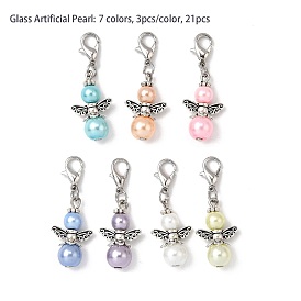 21 piezas 7 decoraciones colgantes de perlas de cristal de ángel de colores, con aleación de zinc hebillas de pinza de langosta