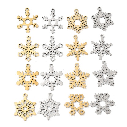 Рождественские 201 подвески из нержавеющей стали, снежинка очарование, лазерная резка, ионное покрытие (ip)