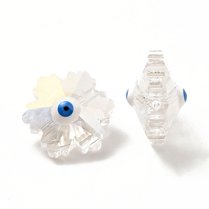 Transparent Glass Beads, with Enamel, Faceted, Snowflake with Evil Eye Pattern