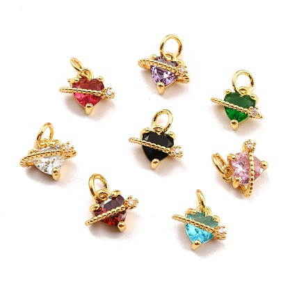 Brass Cubic Zirconia Charms, Real 18K Gold Plated, Cadmium Free & Lead Free, Heart