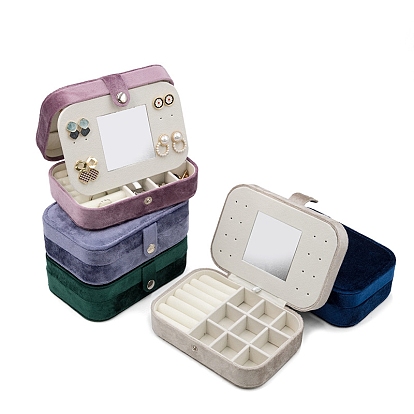 Rectangle Velvet Travel Portable Jewelry Case with Mirror Inside, for Necklaces, Rings, Earrings and Pendants