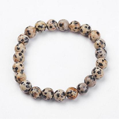 Natural Dalmatian Jasper Stretch Bracelets, Round