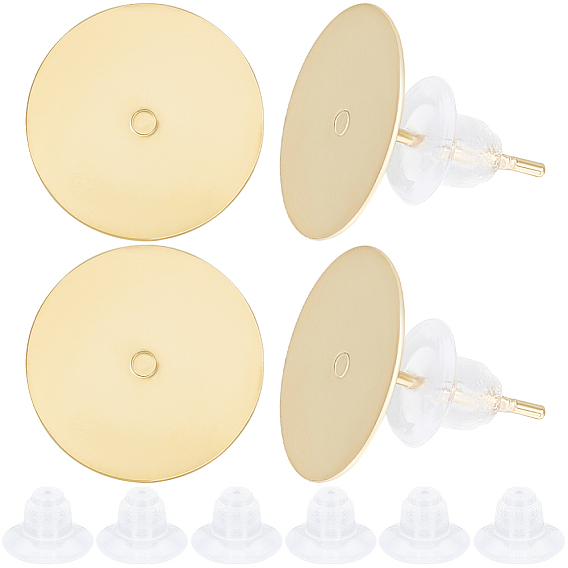 100 шт 304 детали серьги-гвоздики из нержавеющей стали, плоско-круглые, 100 гайки ушные пластиковые