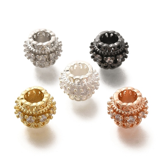 Реечное покрытие латунь микро паве прозрачный кубический цирконий европейские бусины, бусины с большим отверстием, долговечный, без свинца и без кадмия, круглые