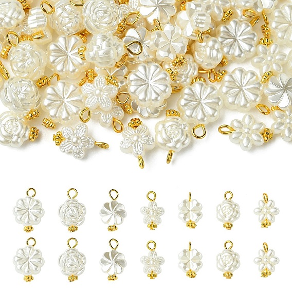 70шт 7 стили акриловые подвески с имитацией жемчуга, цветок, с железной фурнитурой