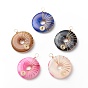 Natural Striped Agate/Banded Agate Pendants, Dyed, with Eco-Friendly Copper Wire Wrapped, Donut/Pi Disc Charm, Mixed Color