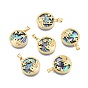 Synthetic Abalone Shell/Paua Shell Pendants, with Brass Pave Clear Cubic Zirconia Findings, Flat Round Charm with Star
