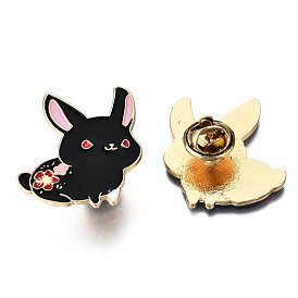 Cat with Flower Enamel Pin, Animal Alloy Brooch for Backpack Clothes, Nickel Free & Lead Free, Light Gold