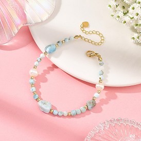 Armbänder aus Nuggets, natürlichem Larimar und Kartoffelperlen