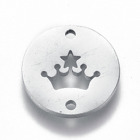 304 Stainless Steel Links Connectors, Flat Round with Crown