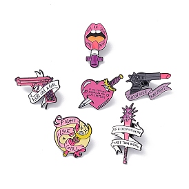 Pin de esmalte de palabra, Broche de electroforesis de aleación chapada en negro con tema de feminismo para ropa de mochila