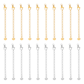 20шт. 2 цвета 304 удлинитель цепи из нержавеющей стали, концевые цепочки с застежками и крошечным язычком с подвеской в виде сердца