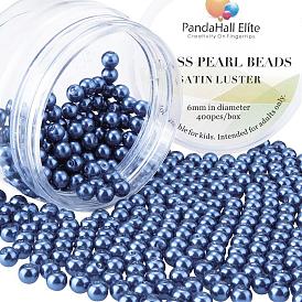 Pandahall elite perles rondes en verre nacré, teint, 6mm, trou: 1.2~1.5 mm, environ 400 / boîte