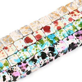 С напылением окрашенные синтетические бирюзовые бусинки, окрашенные, кубические