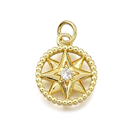 Латунные микро проложить кубического циркония подвески, плоские круглые со звездой, долговечный, без свинца и без кадмия, стойки покрытие, с целью перехода в кольце