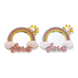 Miroir de maquillage arc-en-ciel en strass perlé, avec les accessoires en alliage, pour femme, accessoires de coque de téléphone portable