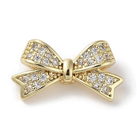 Brass Micro Pave Clear Cubic Zirconia Beads, Bowknot