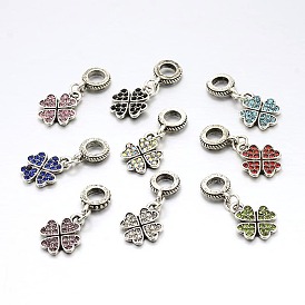 Large Hole Clover Alloy Enamel European Dangle Charms, Antique Silver, 24mm, Hole: 5mm