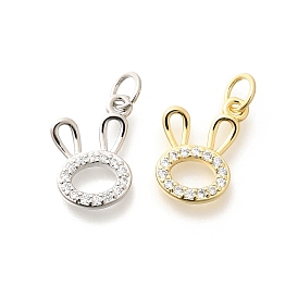 Brass Micro Pave Clear Cubic Zirconia Pendants, with Jump Ring, Long-Lasting Plated, Lead Free & Cadmium Free, Rabbit Charms