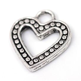 Tibetan Style Alloy Heart Charms, Cadmium Free & Nickel Free & Lead Free, 14x12.5x1.5mm, Hole: 2.5mm, about 1280pcs/1000g