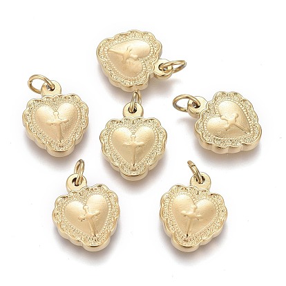 Ion Plating(IP) 316 Surgical Stainless Steel Charms, Crosslet Heart Charms, with Jump Ring, Heart with Cross