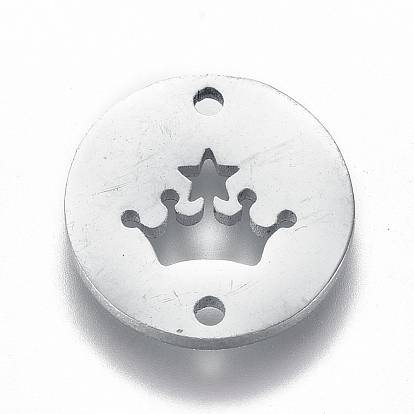 304 Stainless Steel Links Connectors, Flat Round with Crown