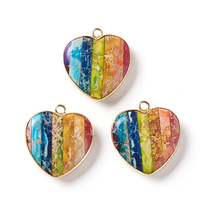 Rainbow Natural Regalite/Imperial Jasper/Sea Sediment Jasper Pendant, with Silver Brass Settings, Dyed, Heart